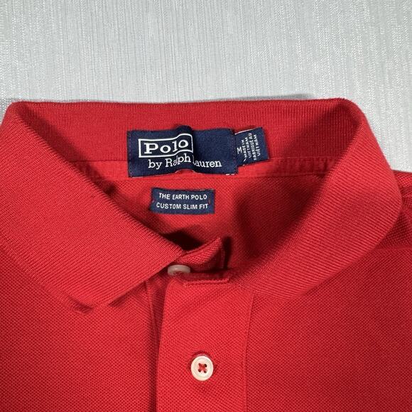 Polo Ralph Lauren Earth Polo Mens Red Shirt Custom Slim Fit Size M Green Pony - Picture 3 of 6